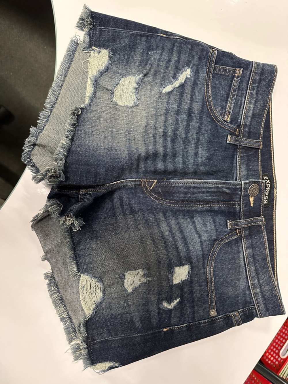 Express Dark Blue Distressed Cutoff Denim Shorts